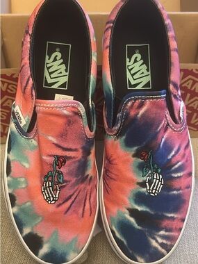 RARE GRATEFUL DEAD Vans Tie-Dye Slip-On Sneakers with Rose Embroidery